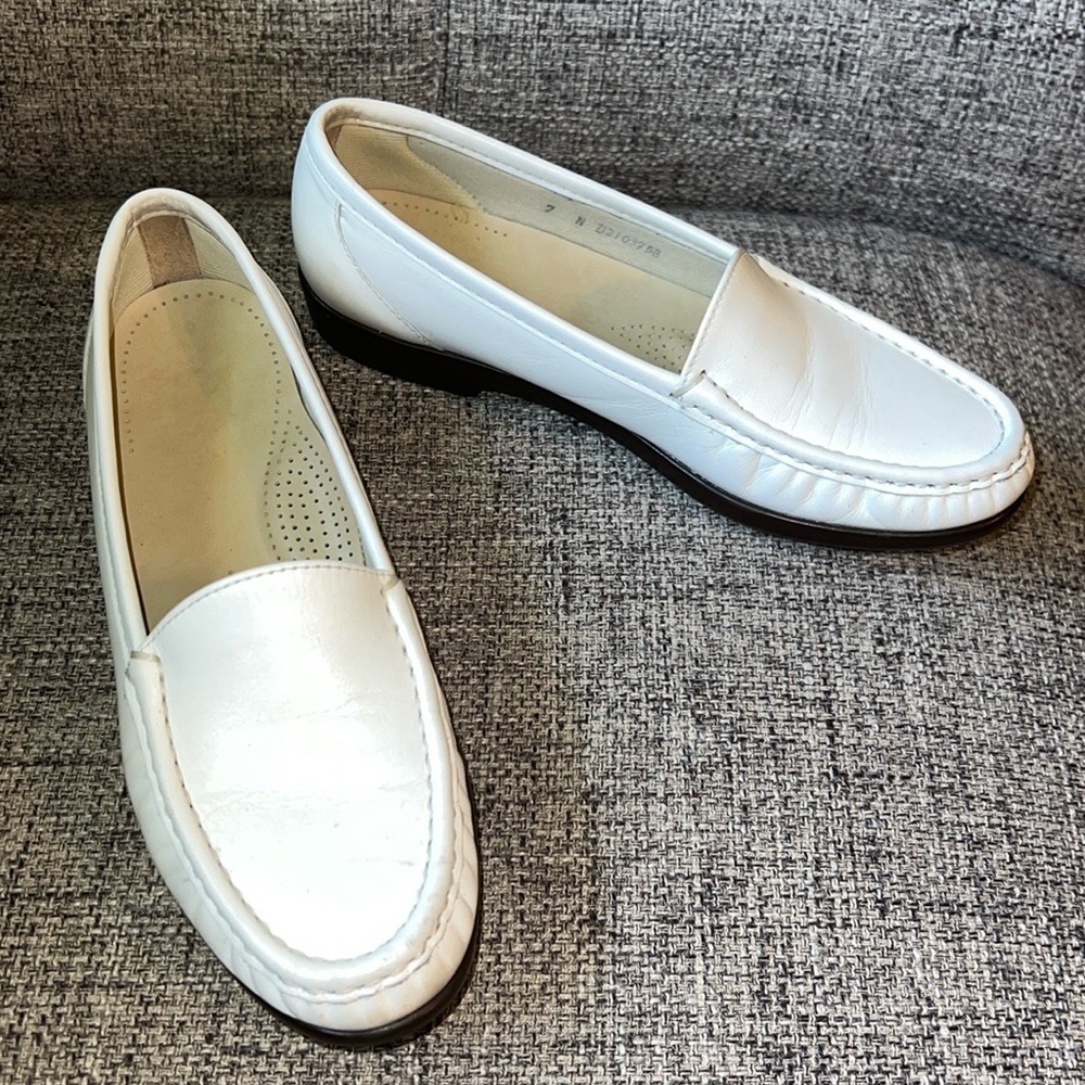 SAS White Leather Loafers